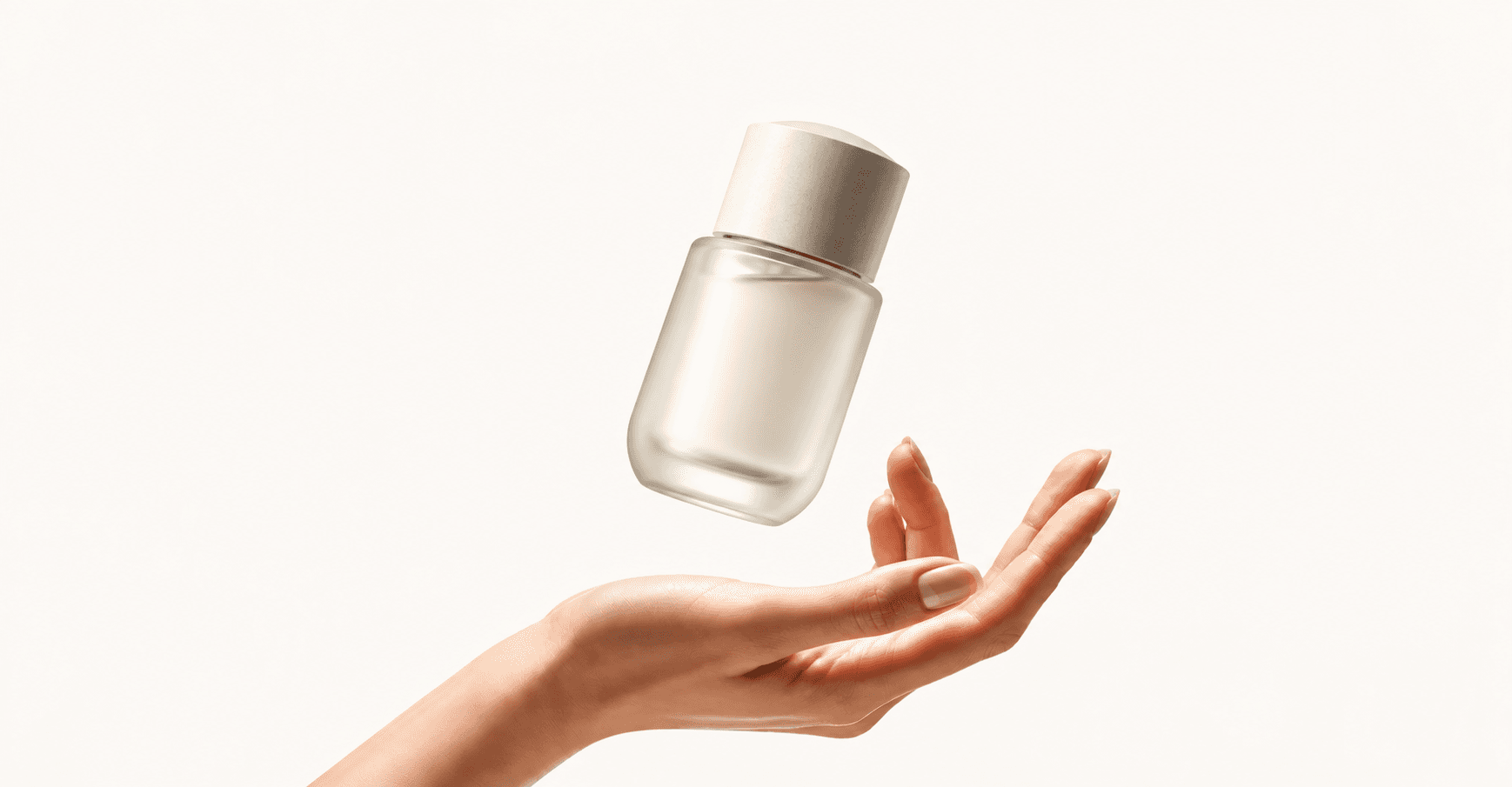 An open palm with the Nuvéa bottle floating just above it